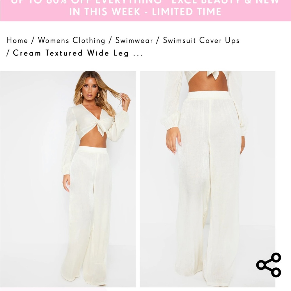 NWT- cream textured wide leg pants